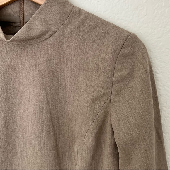 Ann Taylor Stretch Tan Mock Neck Tailored Fitted Top, 3/4 length sleeves, Size 2 - Picture 2 of 4